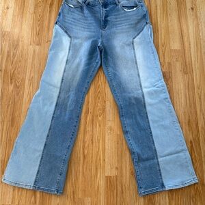 Two-Tone Blue Flare Jeans with Panel Detail